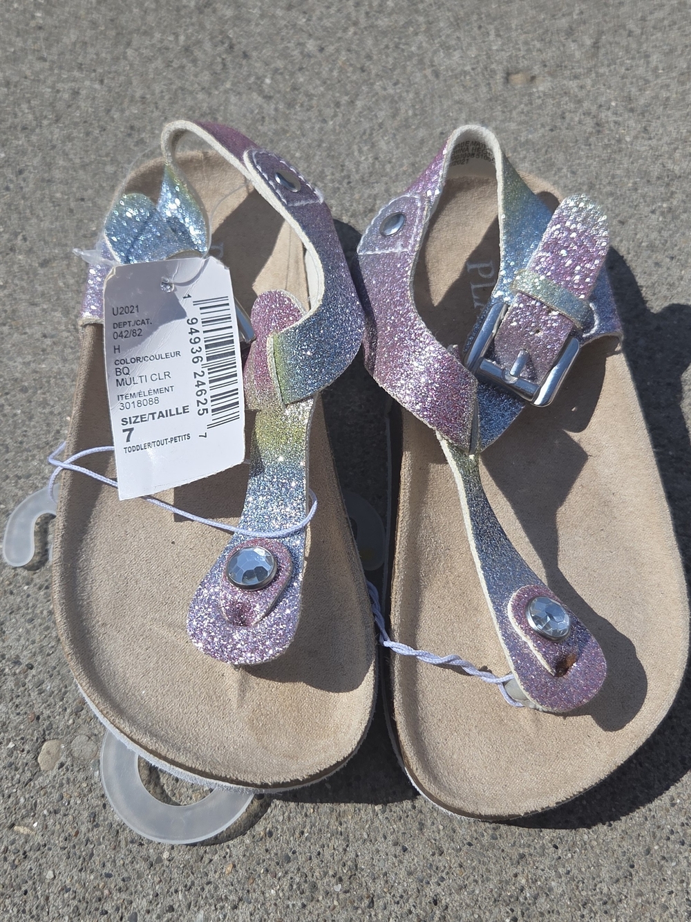 The Children's Place Glitter Rainbow T-Strap Sandals - Purple Pink Blue